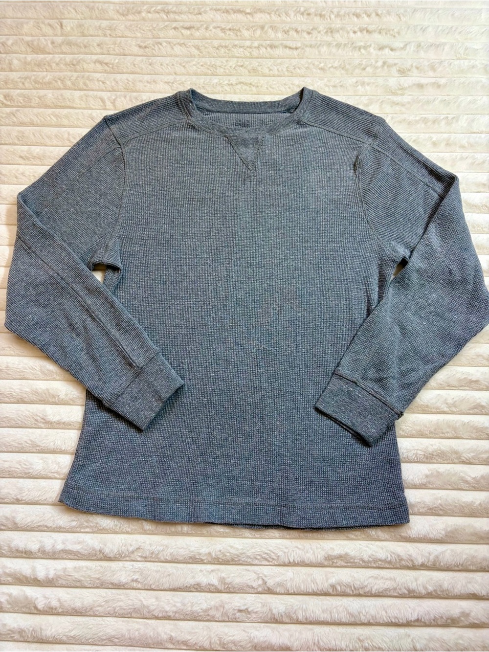 Falls Creek Men’s Long Sleeve Waffle Knit Crewneck - Heather Slate Size Large